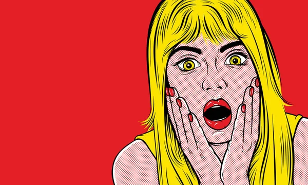 Pop art surprised blond woman — Stock Vector