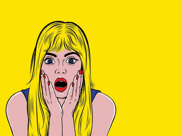 Pop art surprised blond woman — Stock Vector