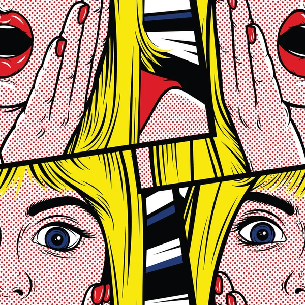 Pop art surprised blond woman — Stock Vector