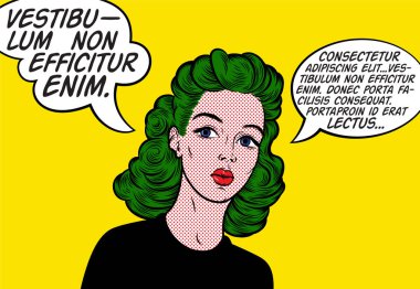 kadın bir retro tarzı ile konuşma balonu.