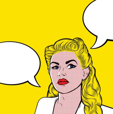 Metnin için konuşma balonu olan kadın.