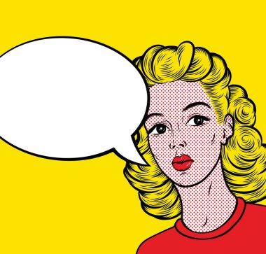 sarışın kadın ile konuşma balonu 
