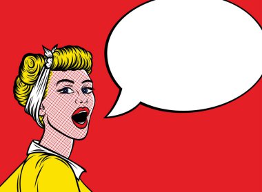 Pop art kadın ile konuşma balonu