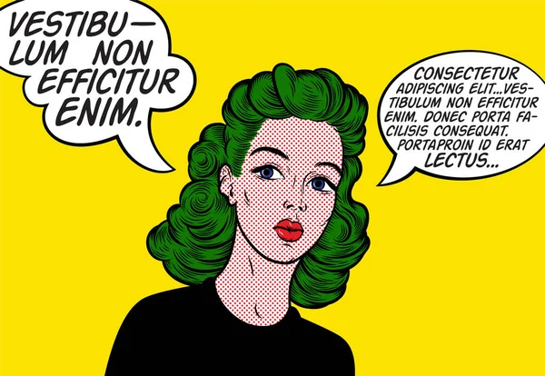 kadın bir retro tarzı ile konuşma balonu.