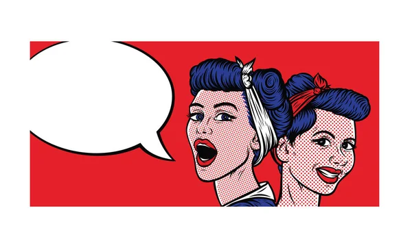 Due ragazze Pop Art parlando — Vettoriale Stock