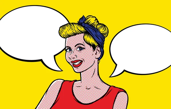 woman in a retro style  with speech bubble.