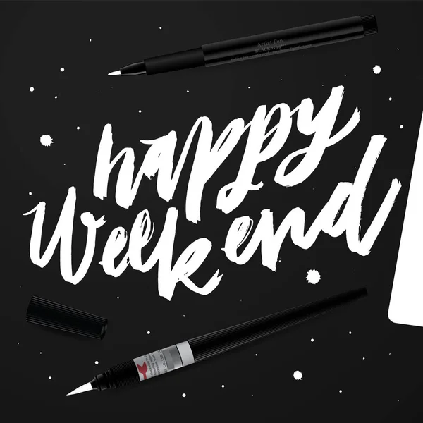 Happy Weekend. Pozytywny cytat odręcznie — Wektor stockowy