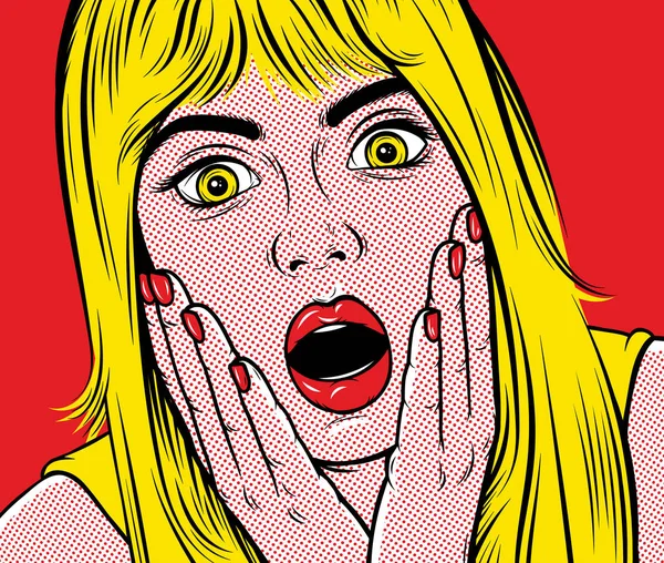 Pop art surprised woman. — Stock Vector