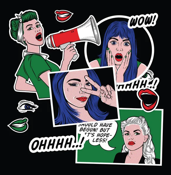 Pop Art Estilo Moda emblemas de remendo —  Vetores de Stock