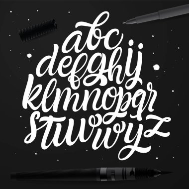 Vektör yazı ve Hat sanatı tarzında cursive alfabesi. 