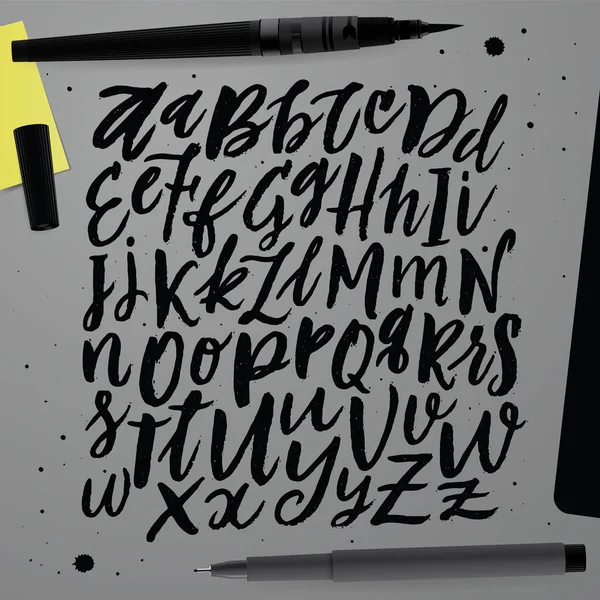 Vektor-Kursivalphabet im Stil von Schrift und Kalligraphie. Zeichenstift. handschriftliche Schrift. Handschrift und individuelles Typografie-Alphabet für Designs: Schriftzug, Grußkarten, Poster. — Stockvektor