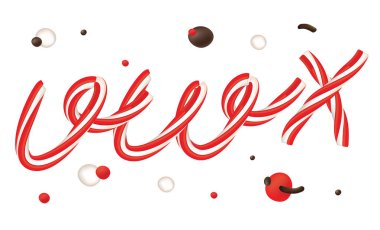 Noel şeker kamışı harfler izole üzerinde beyaz arka plan ayarlayın. Lolipop yazı tipi. Noel ve yeni yıl tebrik kartı için şablon. Tatlı tipografi. Tatlı vektör çizim. 