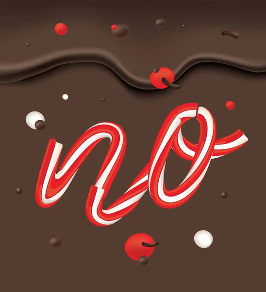 圣诞糖果甘蔗字母设置巧克力背景 棒糖字体 圣诞节和新年贺卡模板 甜点排版 特写矢量插图 — 图库矢量图片