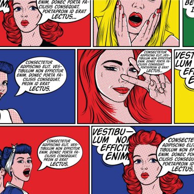 Pop Art illüstrasyon, sürpriz girl.Comic kadın. Vay canına. Reklam afişi. Pop Art kız. Parti Davetiyesi. Doğum günü tebrik kartı. Reklam afişi. Romantik kız, saf, pop art kadın, pin up girl.