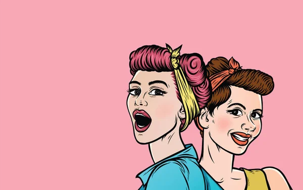 Pop Retro Képregény Vektoros Illusztráció Két Fiatal Lány Egyik Beszél — Stock Vector
