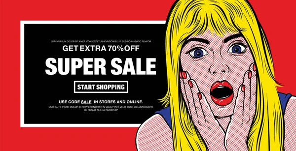 Obține Super Sale Utilizați Vânzarea Cod Magazine Online Banner Surprised — Vector de stoc