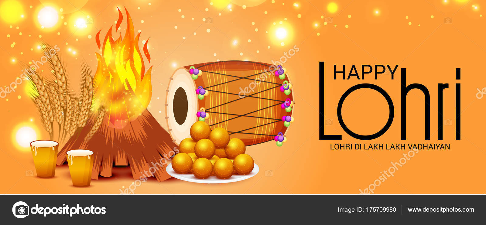 Vector Illustration Festival Happy Lohri Background Happy Wishes Lohri  Stock Vector Image by ©SSDN #175709980