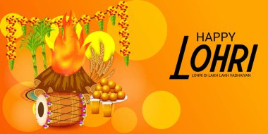 Vektör çizim Festivali ile mutlu mutlu Lohri arka plan Lohri için dilek.