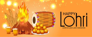 Vektör çizim Festivali ile mutlu mutlu Lohri arka plan Lohri için dilek.
