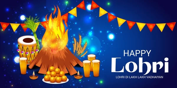 Vector Illustration Festival Happy Lohri Background Happy Wishes Lohri — Stock Vector