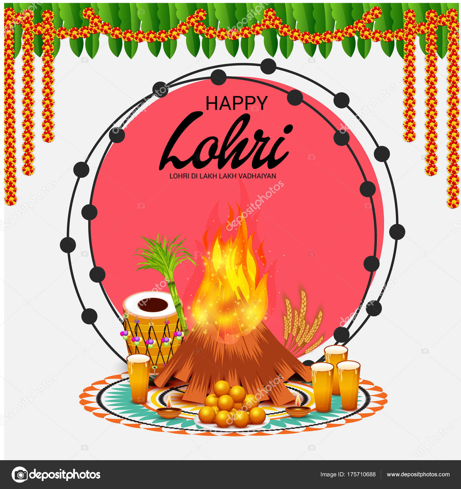 Vector Illustration Festival Happy Lohri Background Happy Wishes Lohri  Stock Vector Image by ©SSDN #175710688