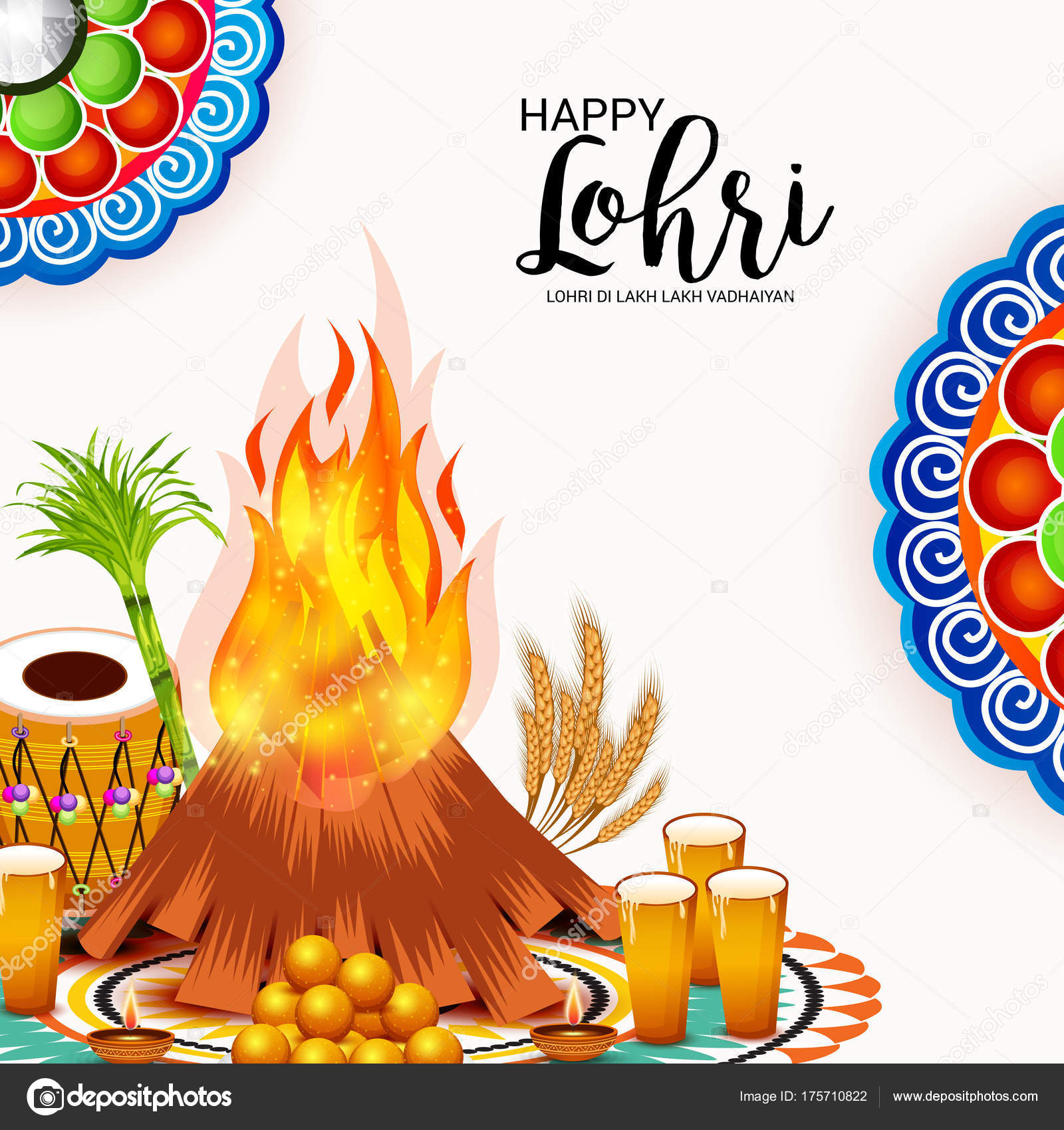 Vector Illustration Festival Happy Lohri Background Happy Wishes Lohri  Stock Vector Image by ©SSDN #175710822