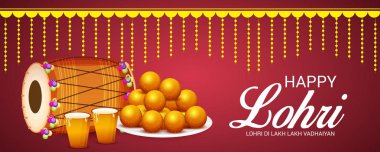 Vektör çizim Festivali ile mutlu mutlu Lohri arka plan Lohri için dilek.