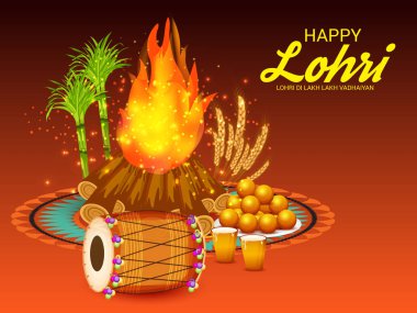 Vektör çizim Festivali ile mutlu mutlu Lohri arka plan Lohri için dilek.