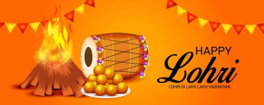 Vektör çizim Festivali ile mutlu mutlu Lohri arka plan Lohri için dilek.