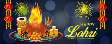 Vektör çizim Festivali ile mutlu mutlu Lohri arka plan Lohri için dilek.