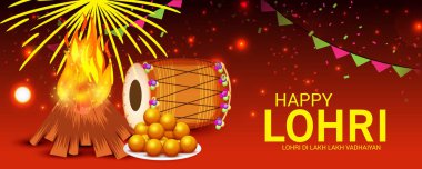 Vektör çizim Festivali ile mutlu mutlu Lohri arka plan Lohri için dilek.
