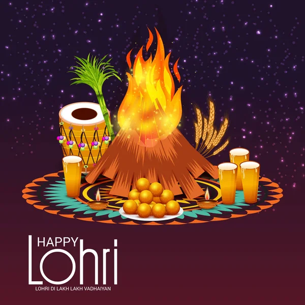 Vector Illustration Festival Happy Lohri Background Happy Wishes Lohri — Stock Vector