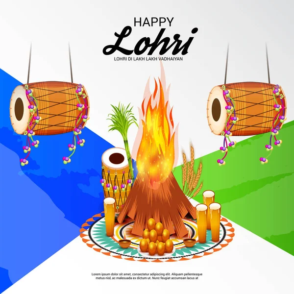 Vector Illustration Festival Happy Lohri Background Happy Wishes Lohri — Stock Vector