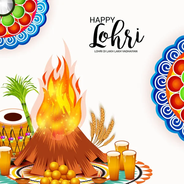 Illustrazione Vettoriale Sul Festival Sfondo Lohri Felice Con Auguri Lohri — Vettoriale Stock