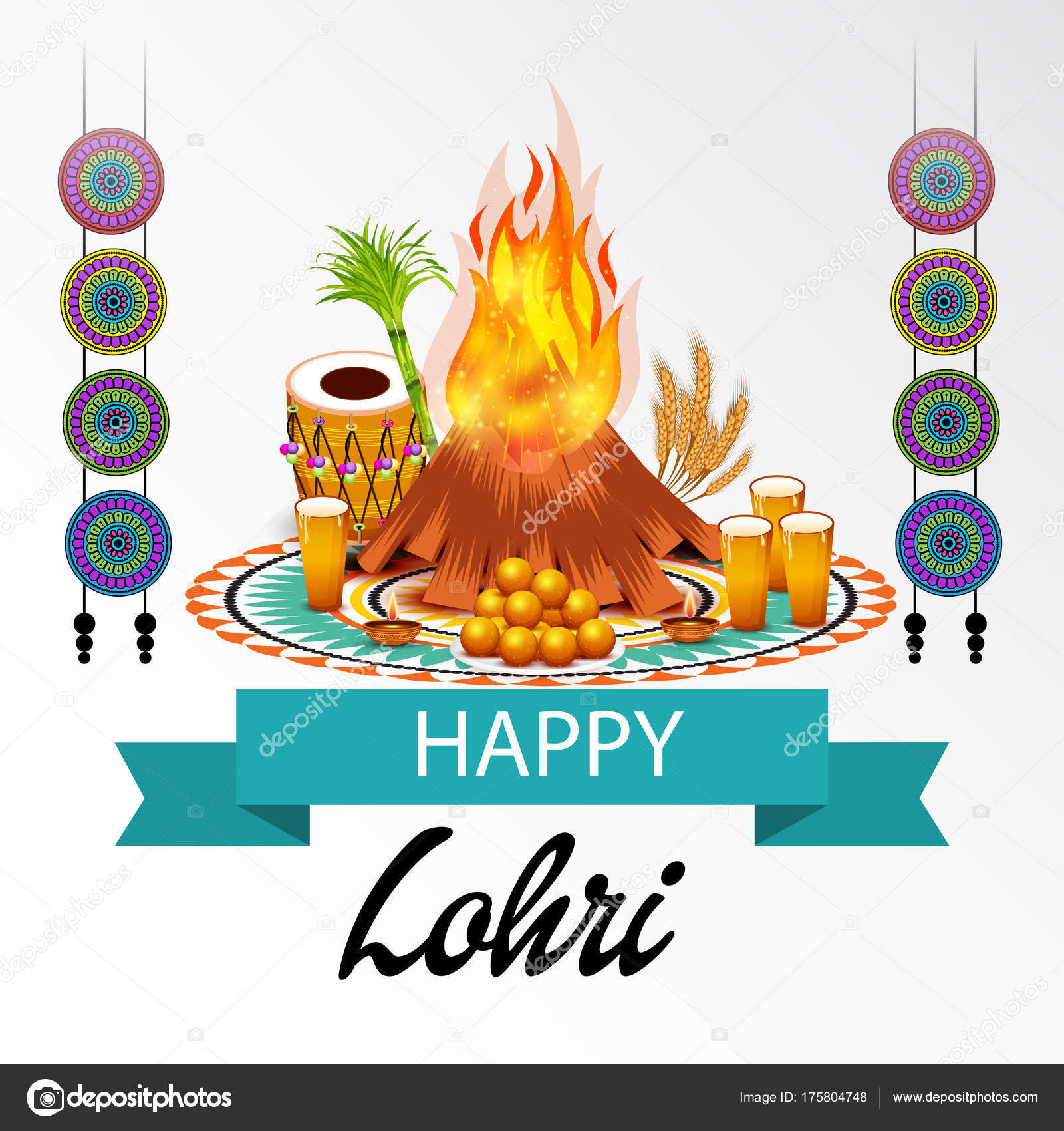 Vector Illustration Festival Happy Lohri Background Happy Wishes Lohri  Stock Vector Image by ©SSDN #175804748