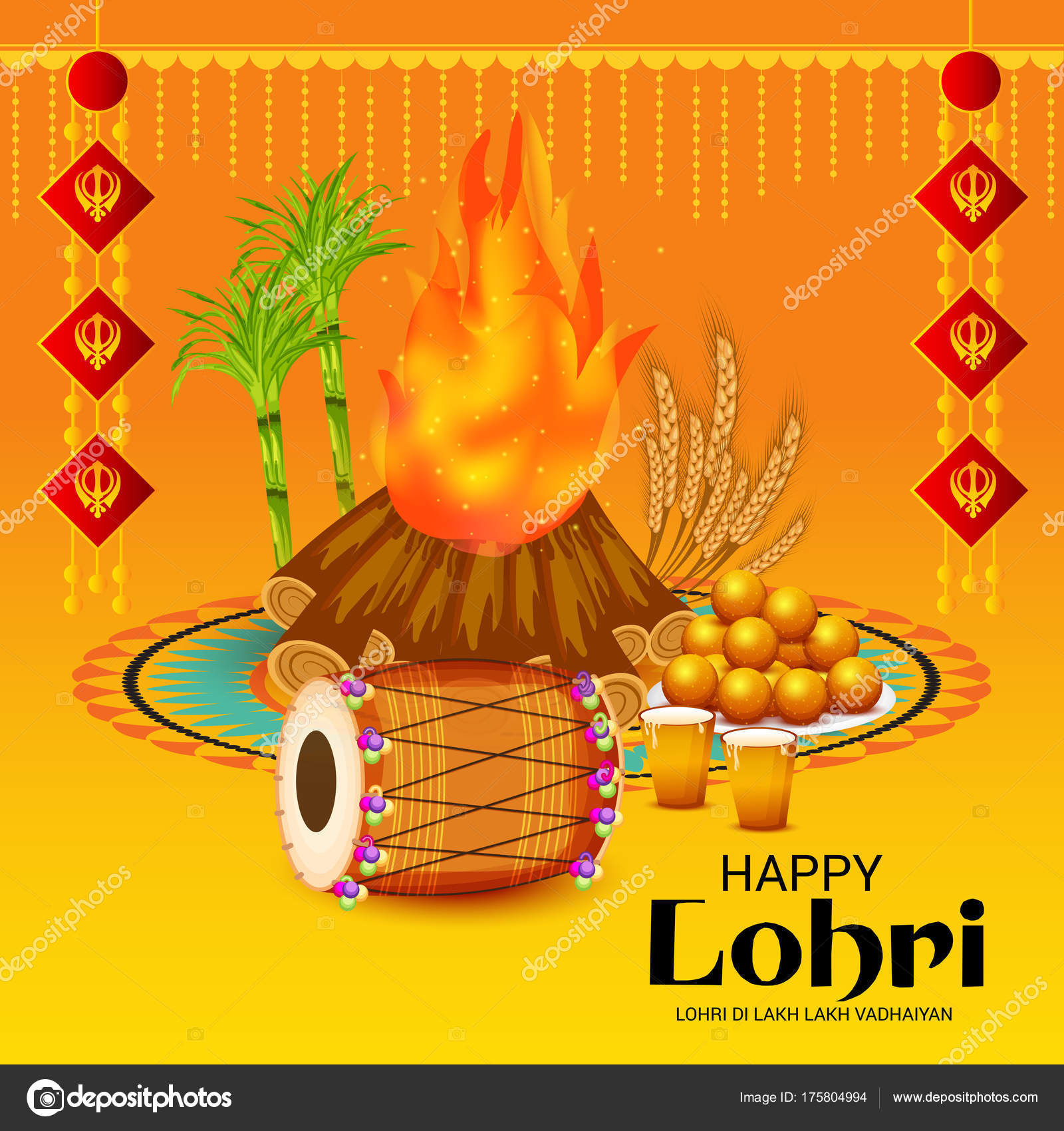 Vector Illustration Festival Happy Lohri Background Happy Wishes Lohri  Stock Vector Image by ©SSDN #175804994