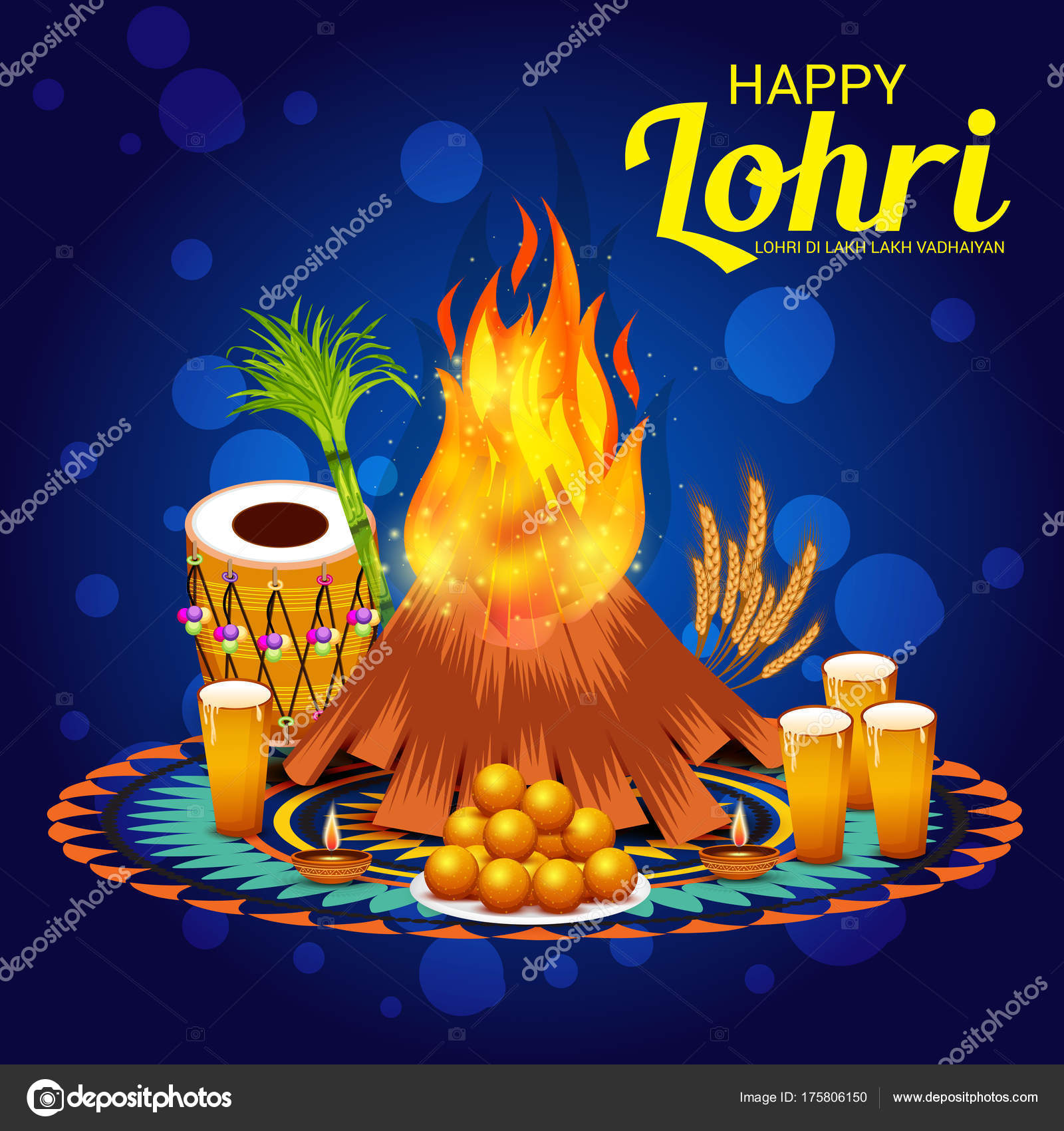 Vector Illustration Festival Happy Lohri Background Punjabi Message Lohri  Lakh Stock Vector Image by ©SSDN #175806150