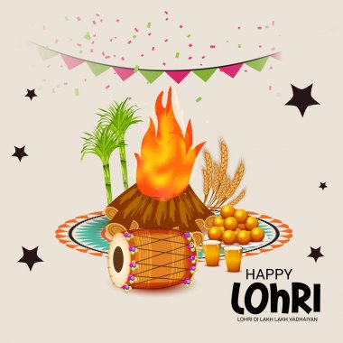 Vektör çizim Festivali ile mutlu mutlu Lohri arka plan Lohri için dilek.