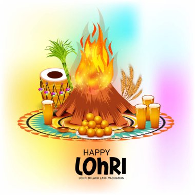 Vektör çizim Festivali ile mutlu mutlu Lohri arka plan Lohri için dilek.
