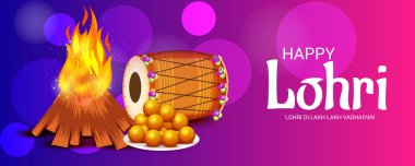 Vektör çizim Festivali ile mutlu mutlu Lohri arka plan Lohri için dilek.
