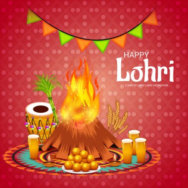 Mutlu mutlu Lohri artalanla Festivali vektör soyut çizim Lohri için dilek.