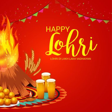 Mutlu mutlu Lohri artalanla Festivali vektör soyut çizim Lohri için dilek.