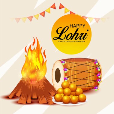 Mutlu mutlu Lohri artalanla Festivali vektör soyut çizim Lohri için dilek.