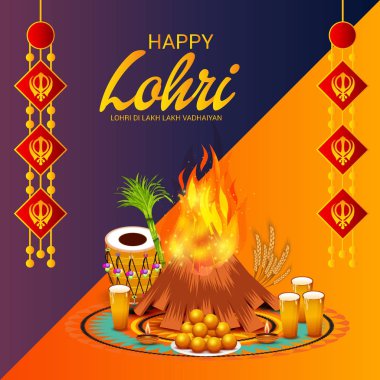 Vektör çizim Festivali punjabi mesaj Lohri ki yüz bin yüz bin vadhaiyan sevinçli arzular Lohri için anlamı ile mutlu Lohri arka plan.