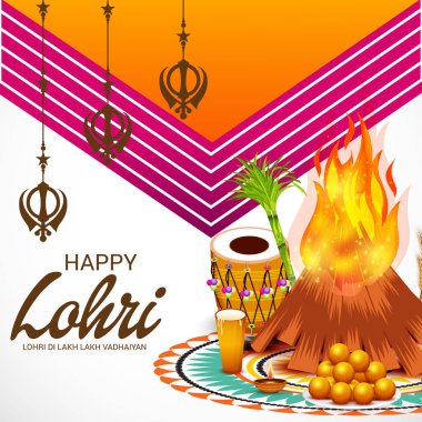 Vektör çizim Festivali punjabi mesaj Lohri ki yüz bin yüz bin vadhaiyan sevinçli arzular Lohri için anlamı ile mutlu Lohri arka plan.