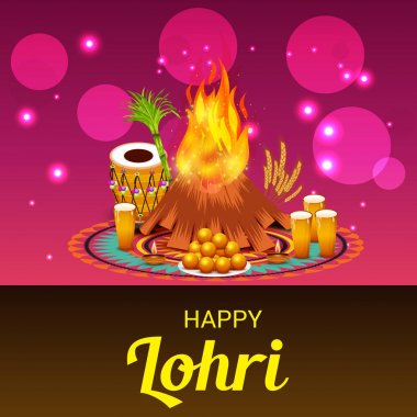 Vektör çizim Festivali punjabi mesaj Lohri ki yüz bin yüz bin vadhaiyan sevinçli arzular Lohri için anlamı ile mutlu Lohri arka plan.