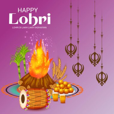 Vektör çizim Festivali punjabi mesaj Lohri ki yüz bin yüz bin vadhaiyan sevinçli arzular Lohri için anlamı ile mutlu Lohri arka plan.
