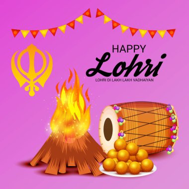 Vektör çizim Festivali punjabi mesaj Lohri ki yüz bin yüz bin vadhaiyan sevinçli arzular Lohri için anlamı ile mutlu Lohri arka plan.