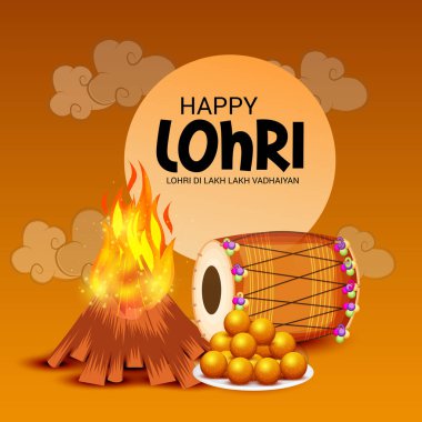 Vektör çizim Festivali punjabi mesaj Lohri ki yüz bin yüz bin vadhaiyan sevinçli arzular Lohri için anlamı ile mutlu Lohri arka plan.