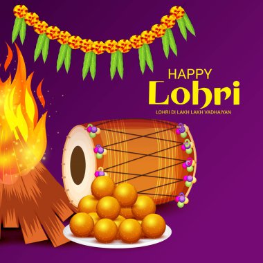 Vektör çizim Festivali punjabi mesaj Lohri ki yüz bin yüz bin vadhaiyan sevinçli arzular Lohri için anlamı ile mutlu Lohri arka plan.